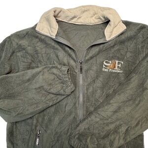 Vintage San Francisco  Fleece Zip Jacket Earthy Green Cream Collar Embroidered M